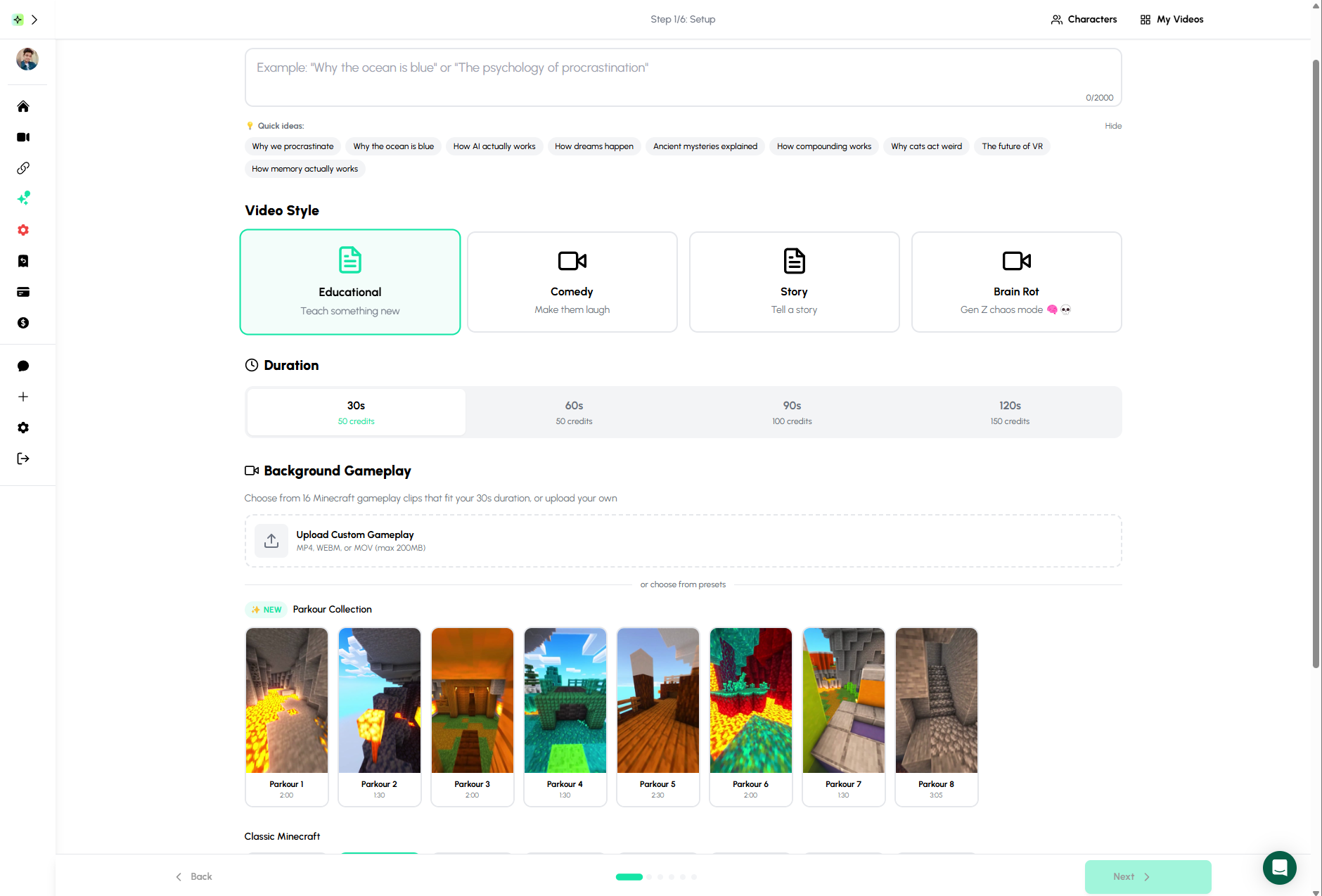 Autoclips AI powered video style selection interface